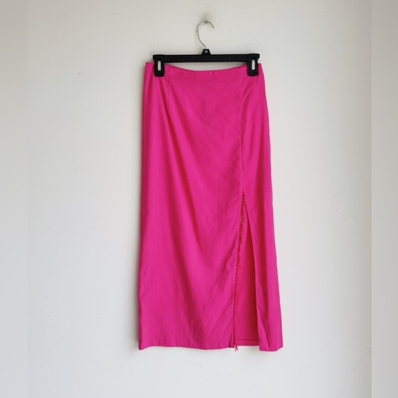 ZARA Beaded Linen Blend Pink Midi Skirt XS - Picture 2 of 6